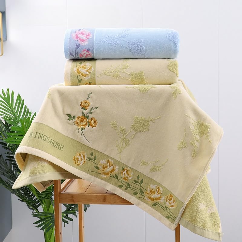 3 Piece Premium Bath Towel Set (Flowers), 1 Bath Towel 1 Hand Towel 1 Washcloth, Quick-Drying, 100% Cotton，Oeko-TEX Certified (Yellow) - Image 6