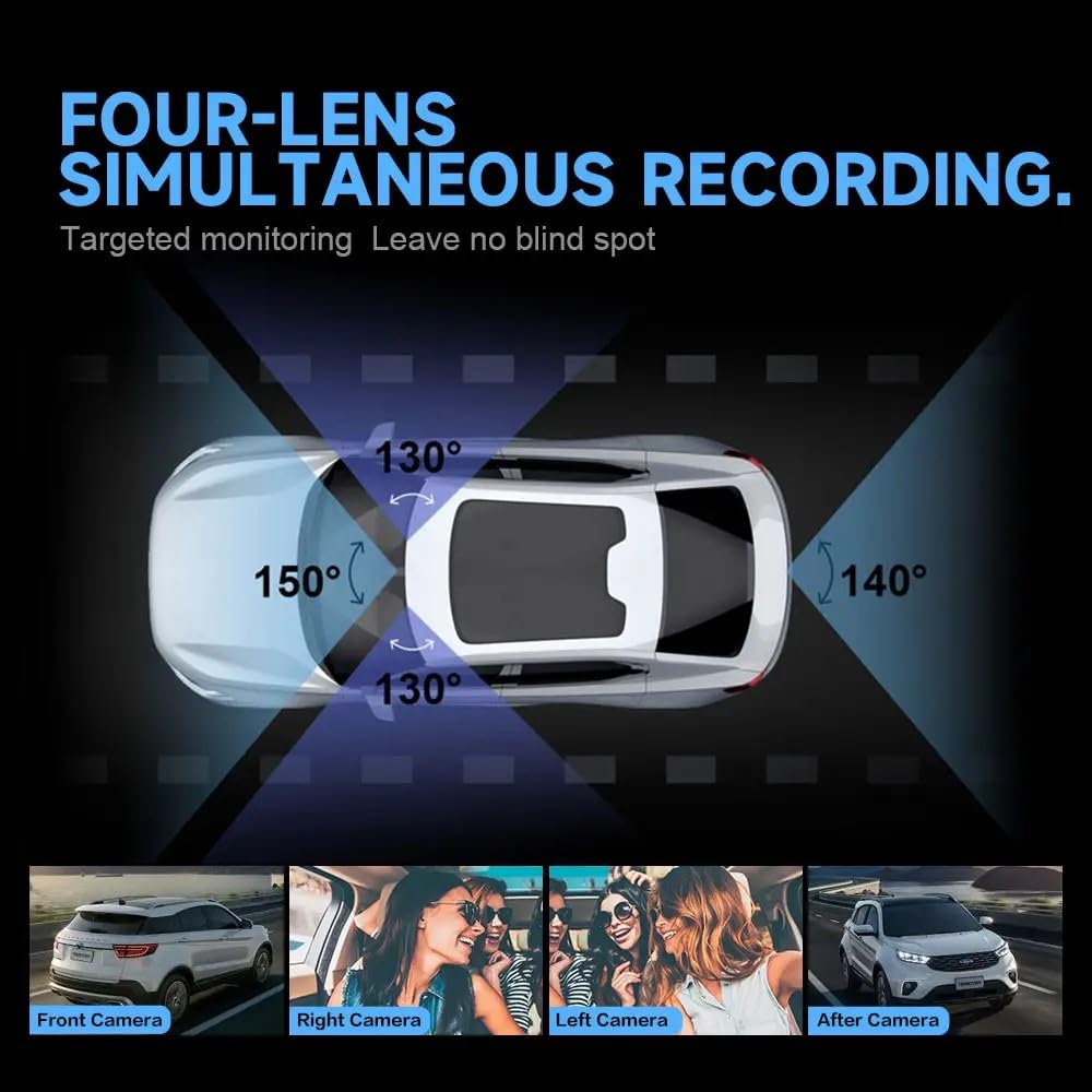 Telecamera posteriore a 360 gradi per auto 1080P Full HD fotocamera 3" LCD monitor 24h modalità parcheggio randale monitoraggio dashcam rilevamento del movimento, GPS integrato, visione notturna,