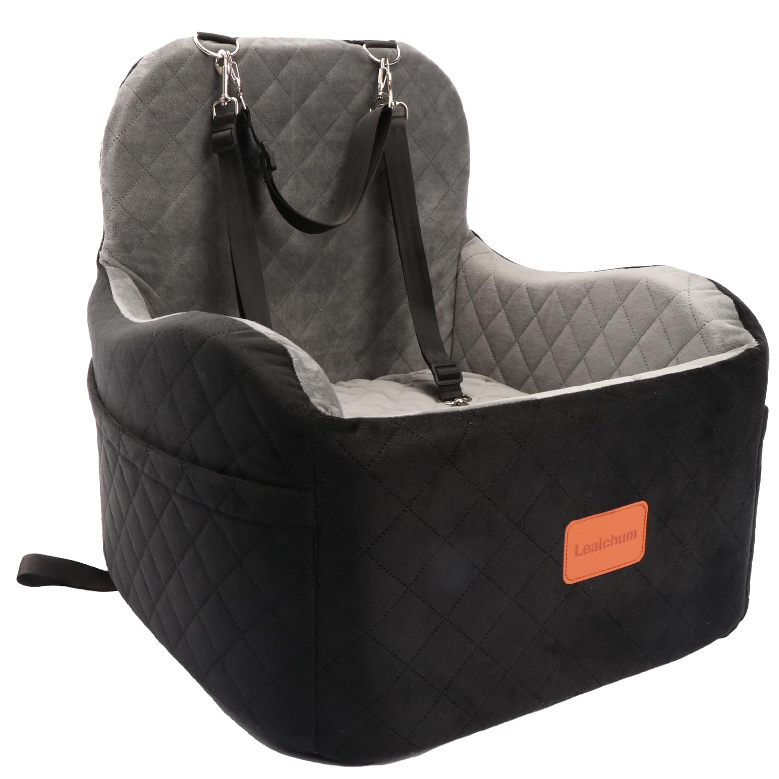 Dog Booster Car Seat for Small/Medium Dogs,Memory Foam Elevated Cushion Car Seat for Dogs,Fully Detachable and Washable Pet Portable Car Seat With 2 Clip-On Safety Leashes(Black/Grey, Medium)