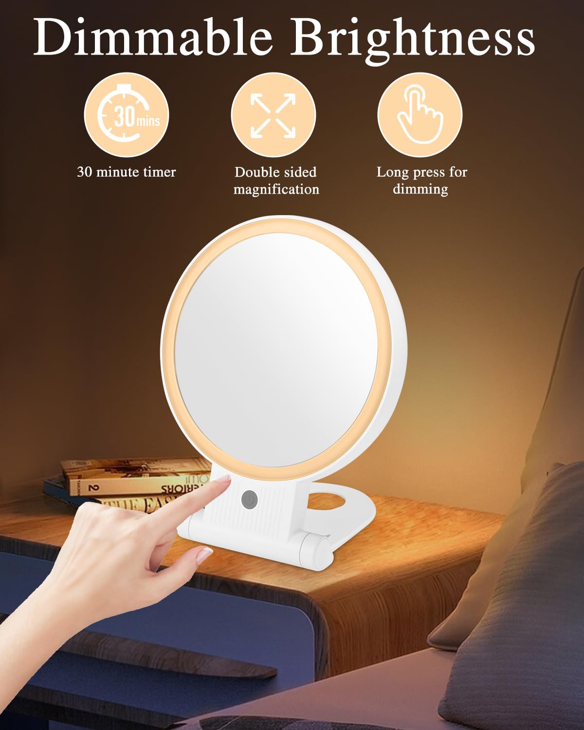 LEAZZLE Specchio Ingranditore 30X Specchio Trucco,Specchio Trucco con Luci,Ricaricabile 3 Modalità Illuminazione,Specchio Ventosa 360° Girevole Portabile Luce avec sac de rangement,Girevole 360 gradi