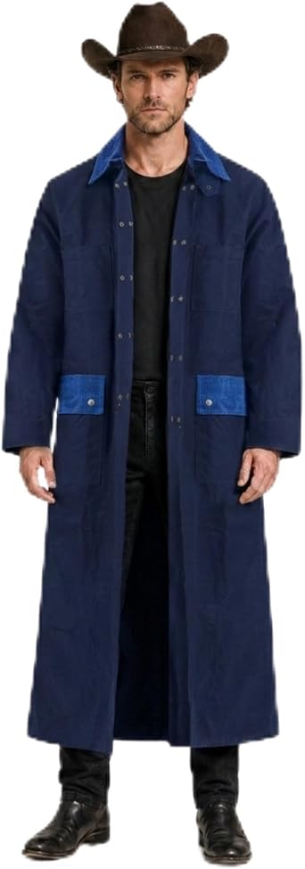 RESISTANCE Mens Western Canvas Duster Coat, Full-Length Cowboy Jacket With Cotton Lining For Riding, Ranch Work