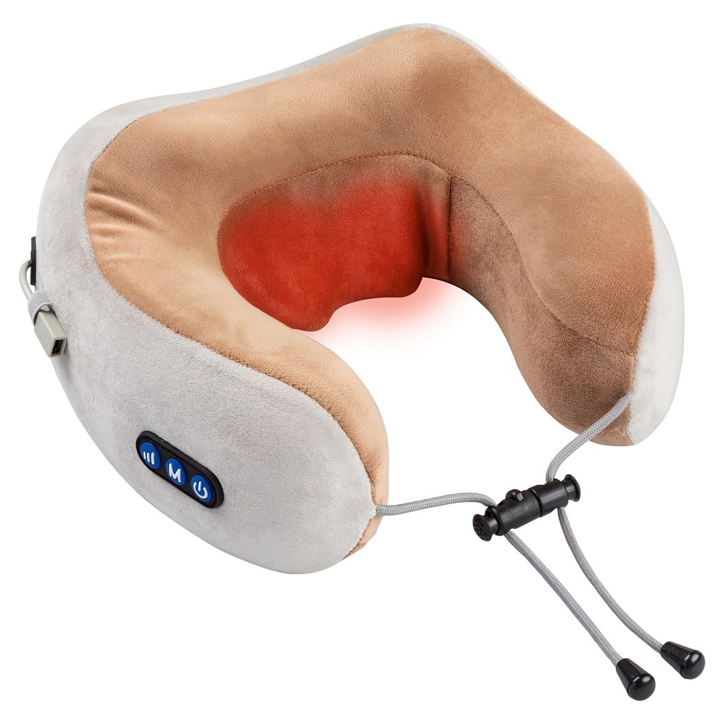 GLOBAL RELAX® | TENZO MINI Cojín cervical masajeador | 6 Modos de masaje | Almohada ergonómica | Portátil I Inalámbrica | Relaja y alivia el dolor muscular