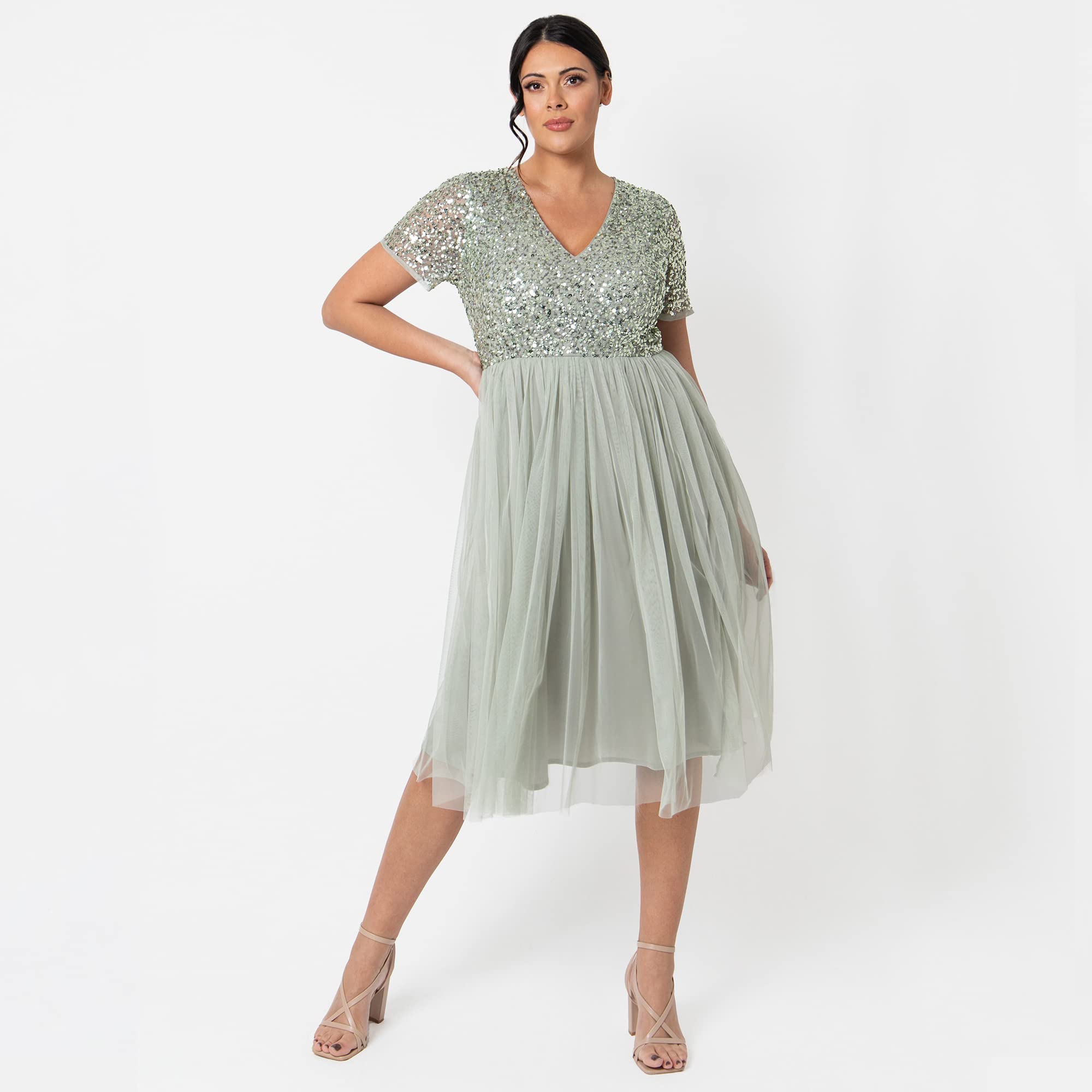 Maya Deluxe Damen Midi-kleid Mit V-ausschnitt – Bild 2