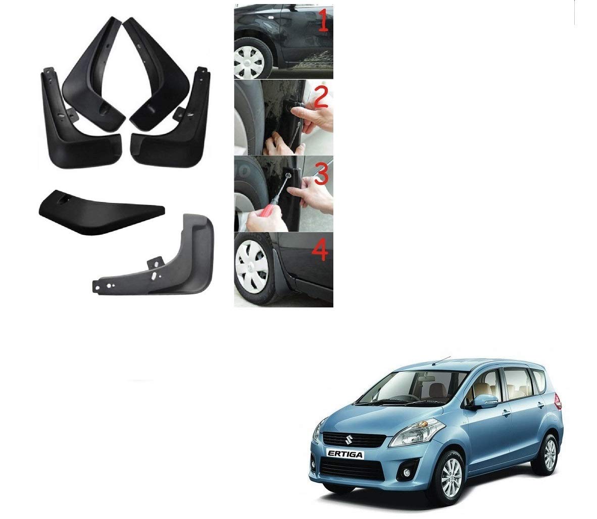 Kozdiko Car O.E Type Mud Guard Flaps for Maruti Suzuki Old Ertiga (2012-2018)