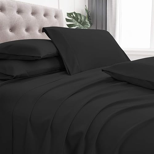 Miniatura 6 de BASIC CHOICE - Juego de sábanas de 6 piezas  Luxury 2000 Bedding Series - Sábanas resistentes a las arrugas y la decoloración., Microfibra, Negro,
