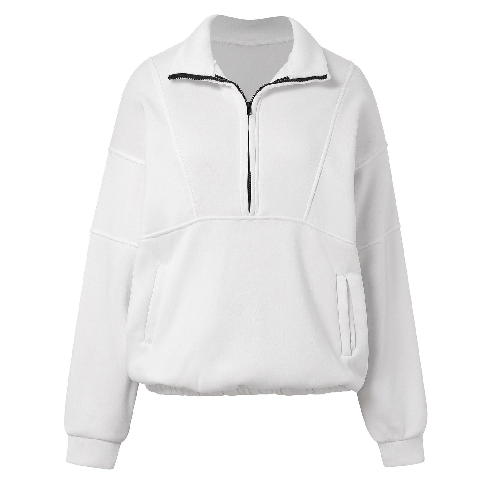 Sudaderas de moda con media cremallera para mujer, casual, Y2K, invierno, otoño, cuello alto, manga larga, trajes de moda 2024, personalizables, lindas y suaves, blanco, XXL