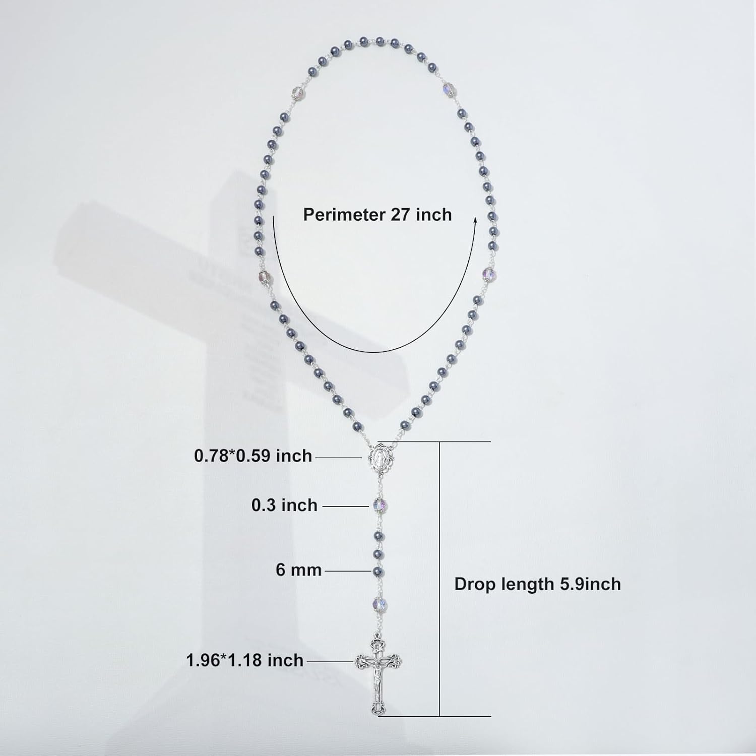 KOMI 6 MM Pearl Rosary Beads With Crucifix, Catholic Necklace for Women With Velvet Bag or Rosary Box - Image 3