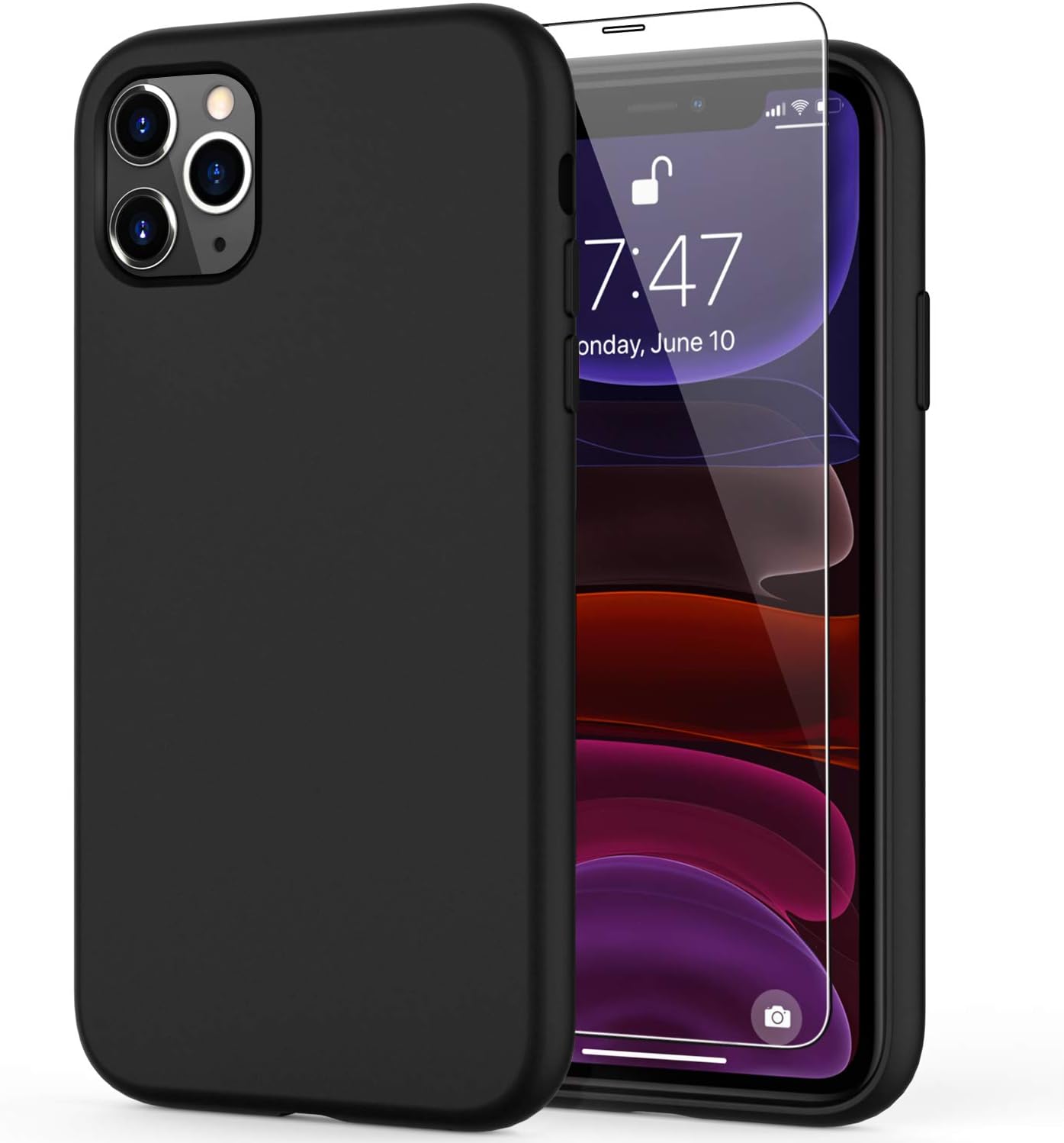 DEENAKIN iPhone 11 Pro Case with Screen Protector,Soft Flexible Silicone Gel Rubber Bumper Cover,Slim Fit Shockproof Protective Phone Case for iPhone 11 Pro 5.8" Black