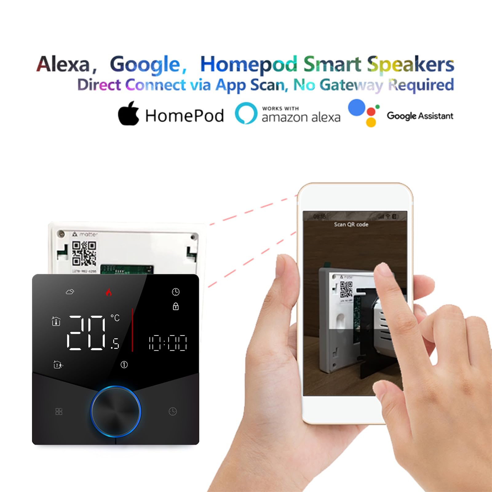 Matter Thermostat Elektro-Fußbodenheizung Alexa Google Home | Smarter Matter Regler für elektrische Fußbodenheizung, kompatibel mit Alexa, Google Home und HomeKit
