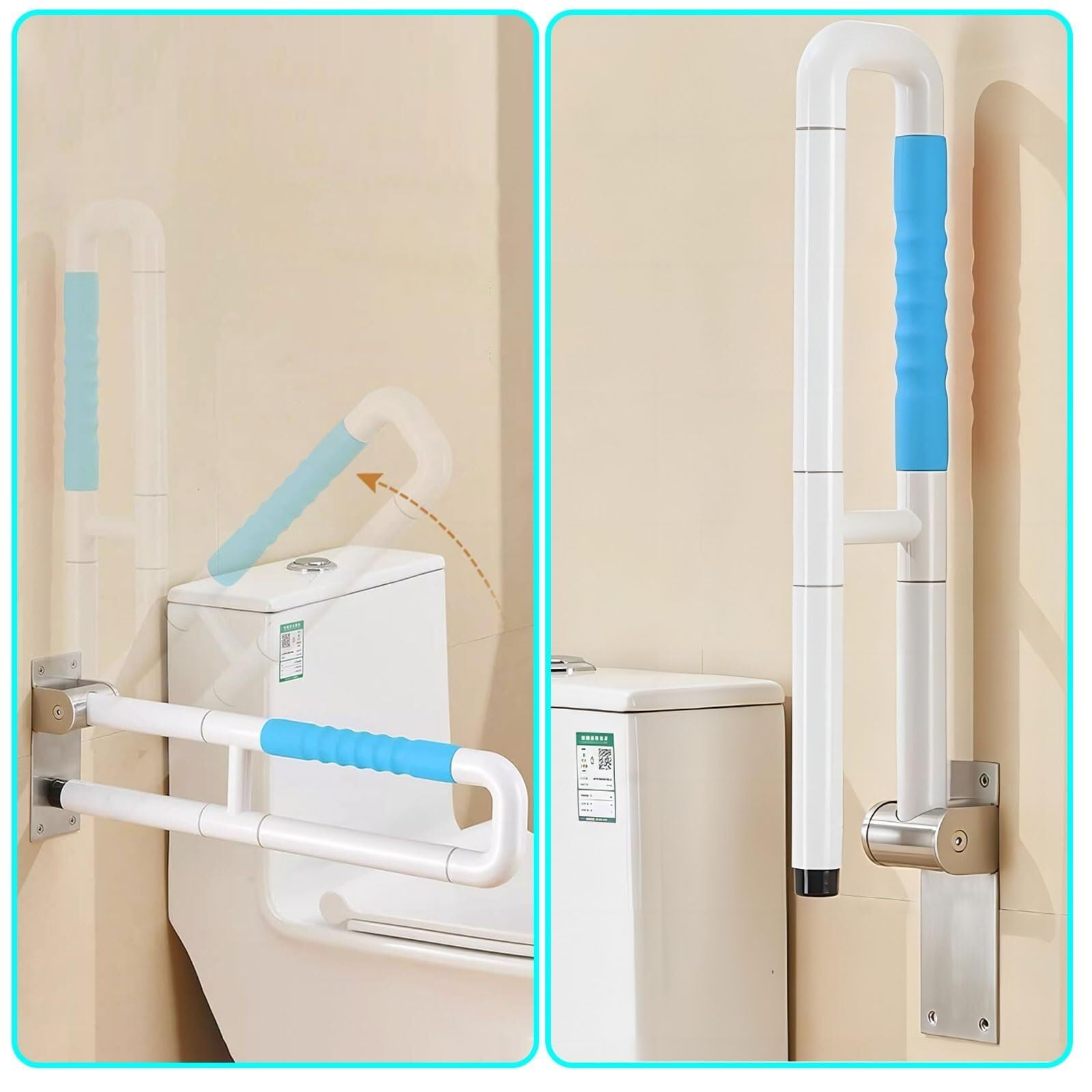 X&Z-XAOY Barandillas De Seguridad Abatibles En Forma De U para WC Barras De Agarre Plegables para Baño Asideros De Inodoro Antideslizantes,27.6″