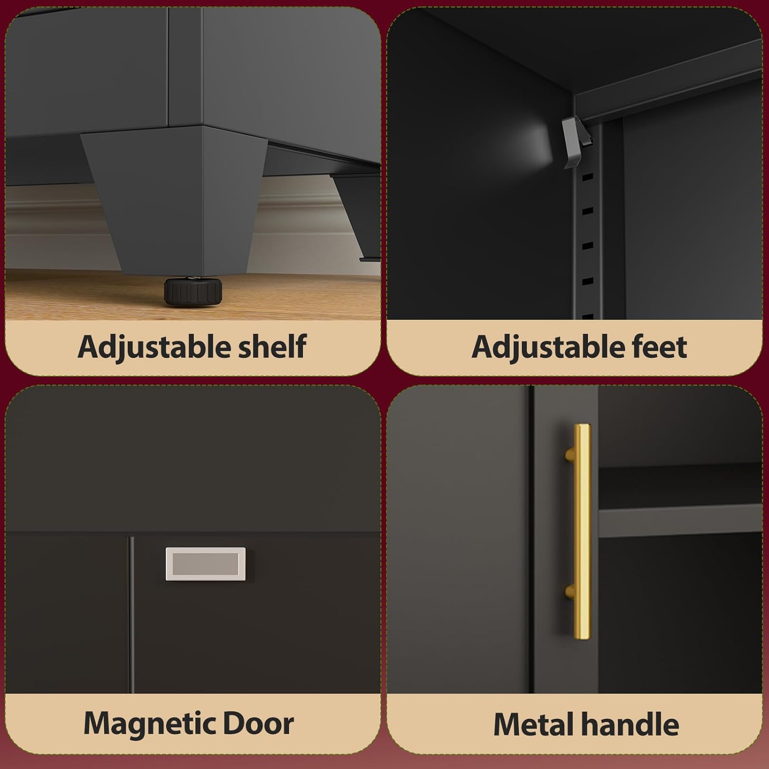 Metal Bookshelves and Bookcases with Doors Floor Standing 6 Shelf Display Storage Shelves 71 in Tall Bookcase for Home Office, Living Room (Black1)