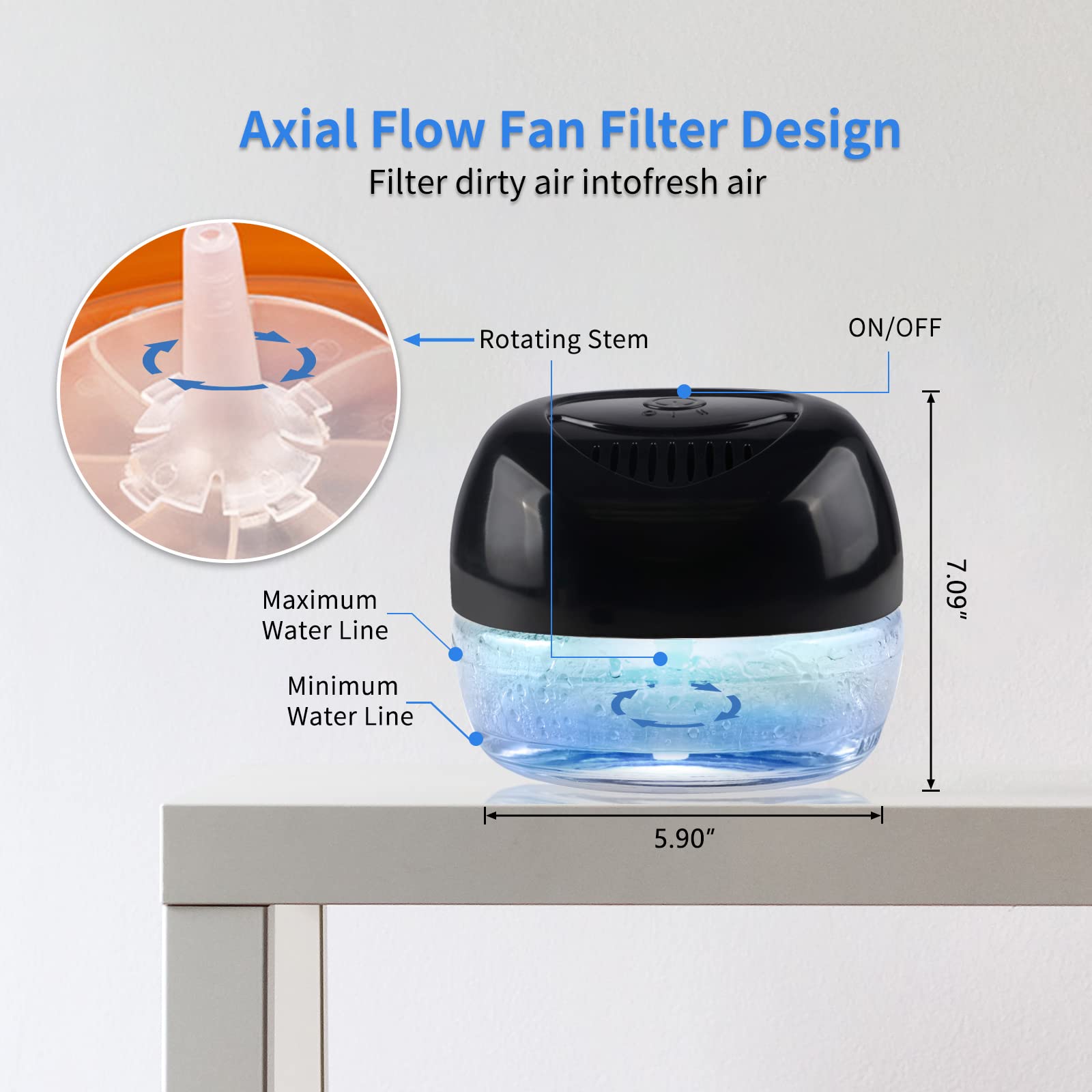 Purificador de aire para lavador, difusor de aroma más fresco para el hogar, oficina, purificador de aire con luz nocturna (negro) 3