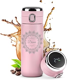 Maverton Thermobecher Kaffeebecher mit Gravur 400 ml - Trinkflasche Edelstahl - mit LED-Temperaturanzeige - auslaufsicher 100% dicht - für Frauen zum Geburtstag - rosa - Weihnachtsgeschenke - Ornament