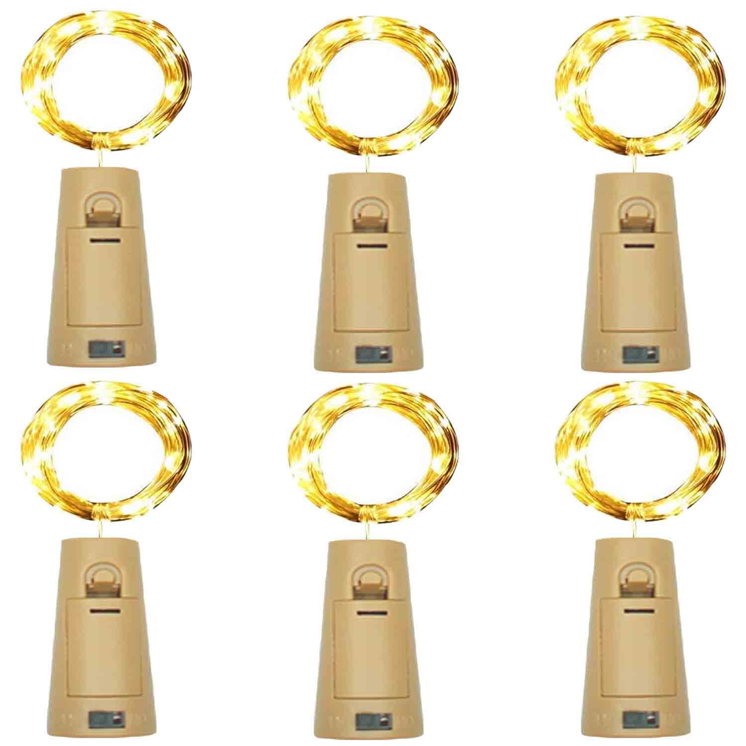 Wine Bottle Lights with Cork 20 LED 6 Pack Fairy Waterproof Battery Operated Cork String Lights for Jar Party Wedding Christmas Festival Bar Decoration