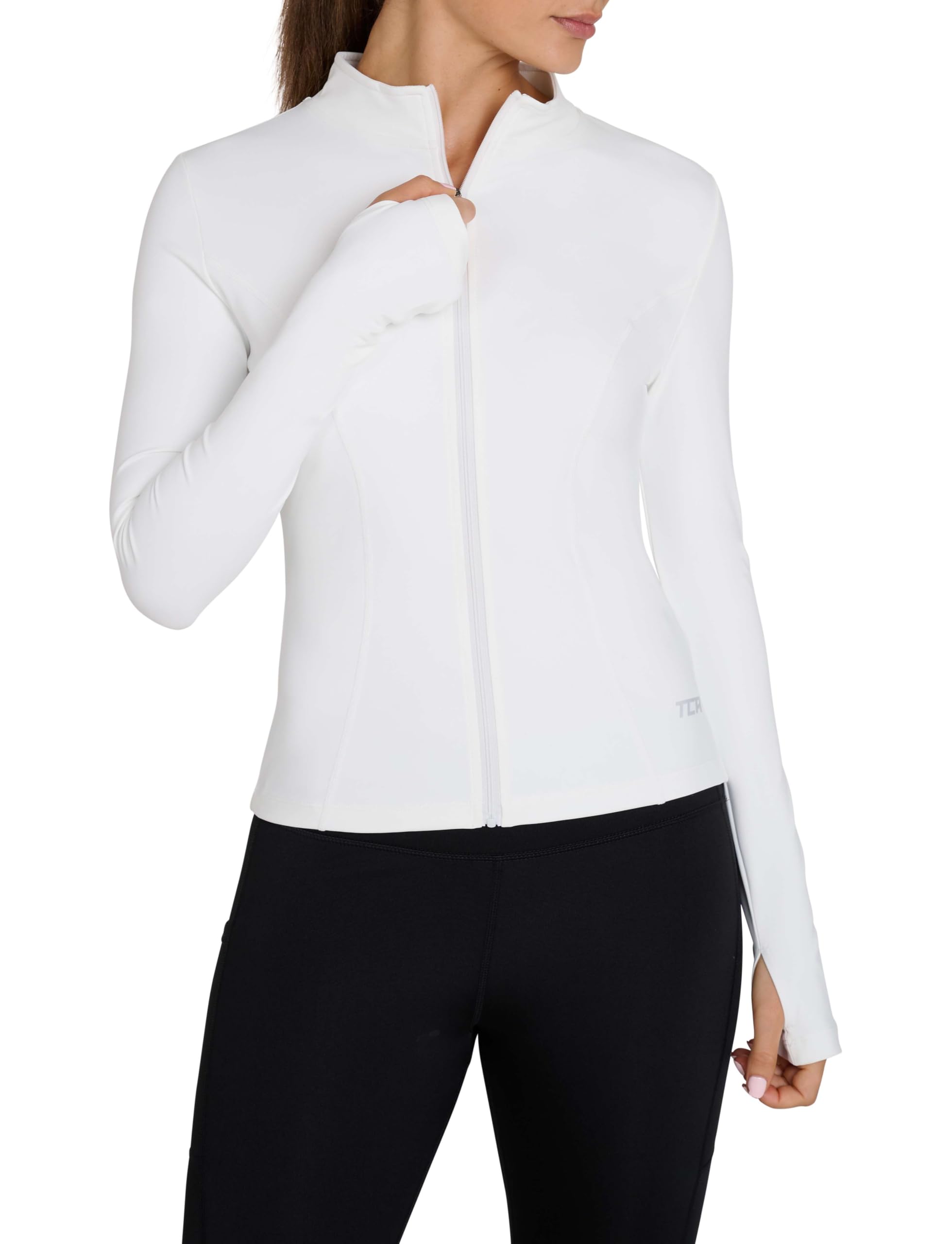 Tca Women's Bright White ’S Running Jacket – Long Sleeve Gym Tops Full Zip Sports Jacket, Lightweight Gym Jackets - S