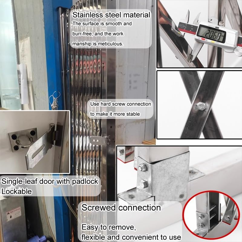 Industrial Folding Security Door Flexible Expandable Accordion Gate with Universal Wheels Ideal for Garages and Gardens (1.2x1m) - Durable Steel Construction