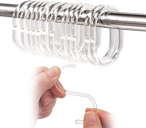 NUTJAM 12 ganchos para cortina de ducha, anillos de plástico para cortina de ducha, ganchos de rodillo con anillos en C para baño, ducha, barra de