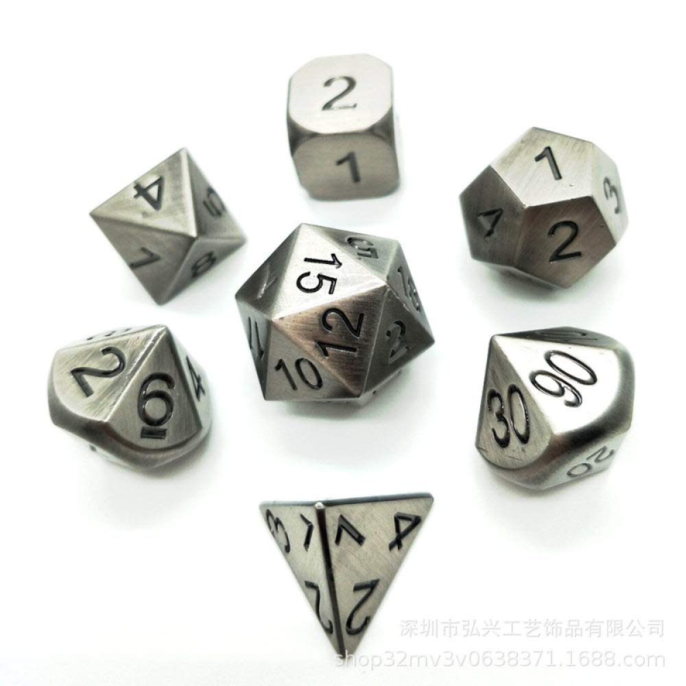 WHFDSBD Polyhedral Dice,Silver Durable Metal Game Polyhedral Fine Dice Set For Dungeons And Dragons Rpg Table Games 7 Pieces