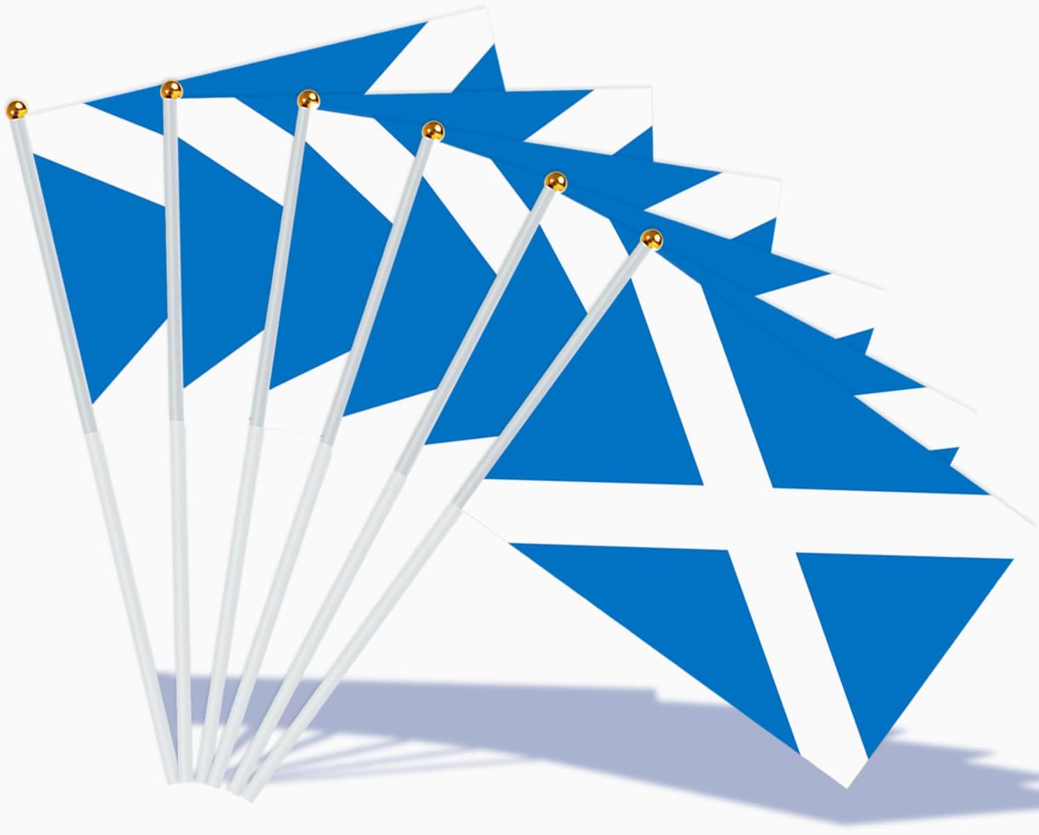 AhfuLife 30pcs Scottish Flags on Sticks for Burns Night Decorations, 14 x 21cm Scotland Hand Held Small Stick Flags with 30cm White Poles for St. Andrew's Day Euro Football Party Decorations