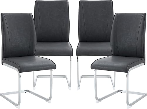 cinkehome Juego de 4 sillas de comedor modernas, con respaldo alto, tapizada de piel sintética, sin brazos, con patas de metal para cocina, comedor,