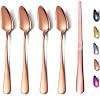 HOMQUEN Rose Gold Grapefruit Spoons 5 Pieces Set, 4 Stainless Steel Grapefruit Spoon and 1 Grapefruit Knife with Titanium Plating, Grapefruit Utensil Set, Serrated Edges Spoon Pack of 5