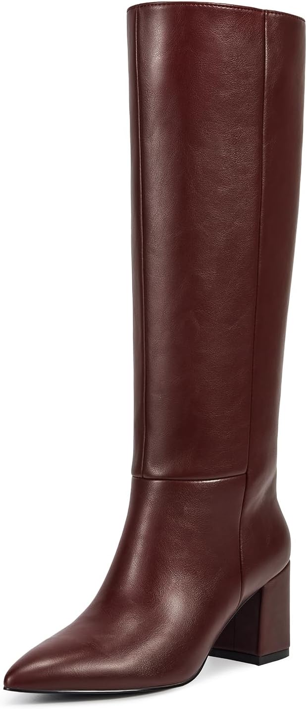 wetkiss Knee High Boots Women Chunky Heel Pointed Toe Tall Pull-On Dress Fashion Fall Long Tall Boot