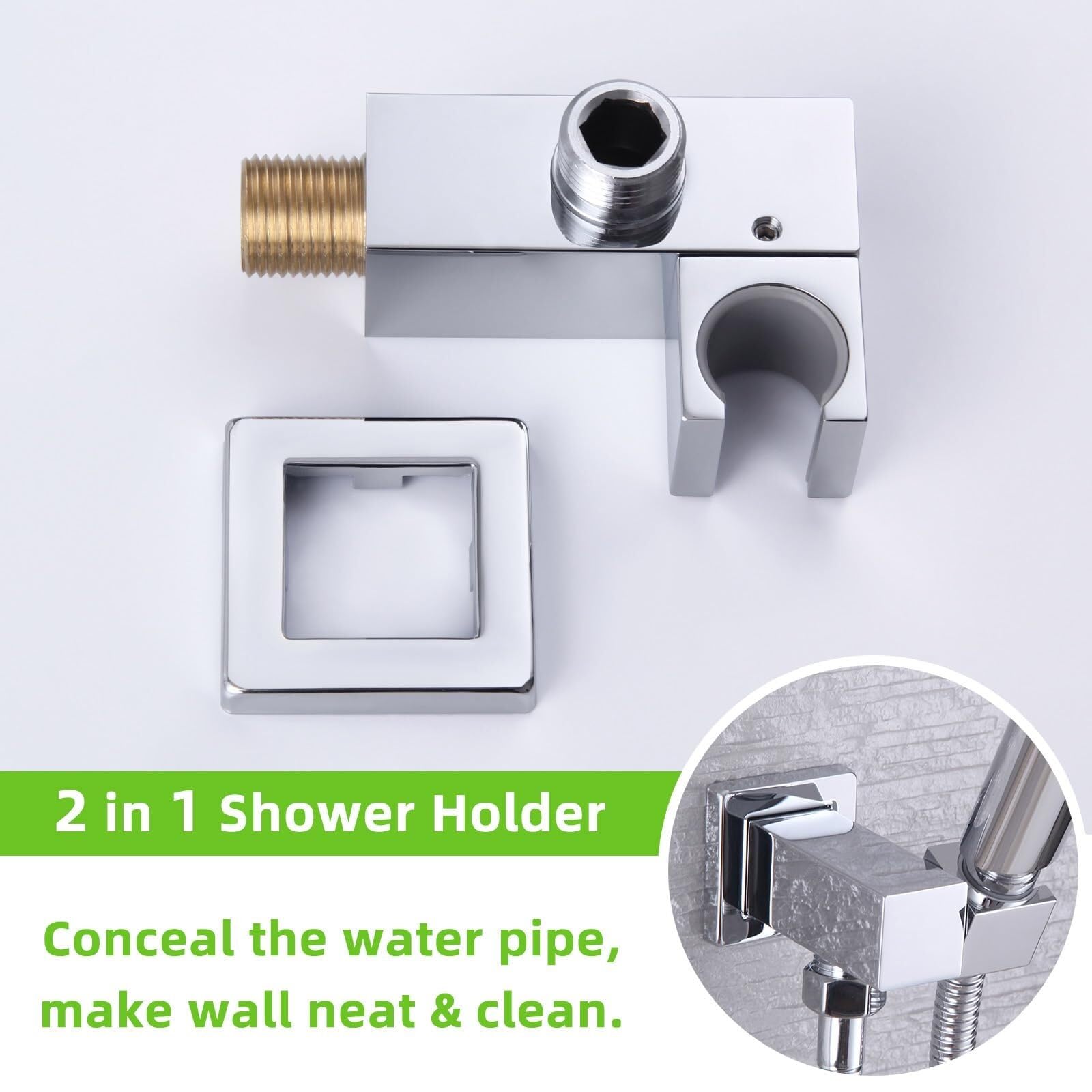 Angle Simple Unión de pared con soporte para cabezal de ducha, soporte giratorio de latón, codo de suministro y salida de agua, IPS macho de 1,27 cm, cromo (cromo)