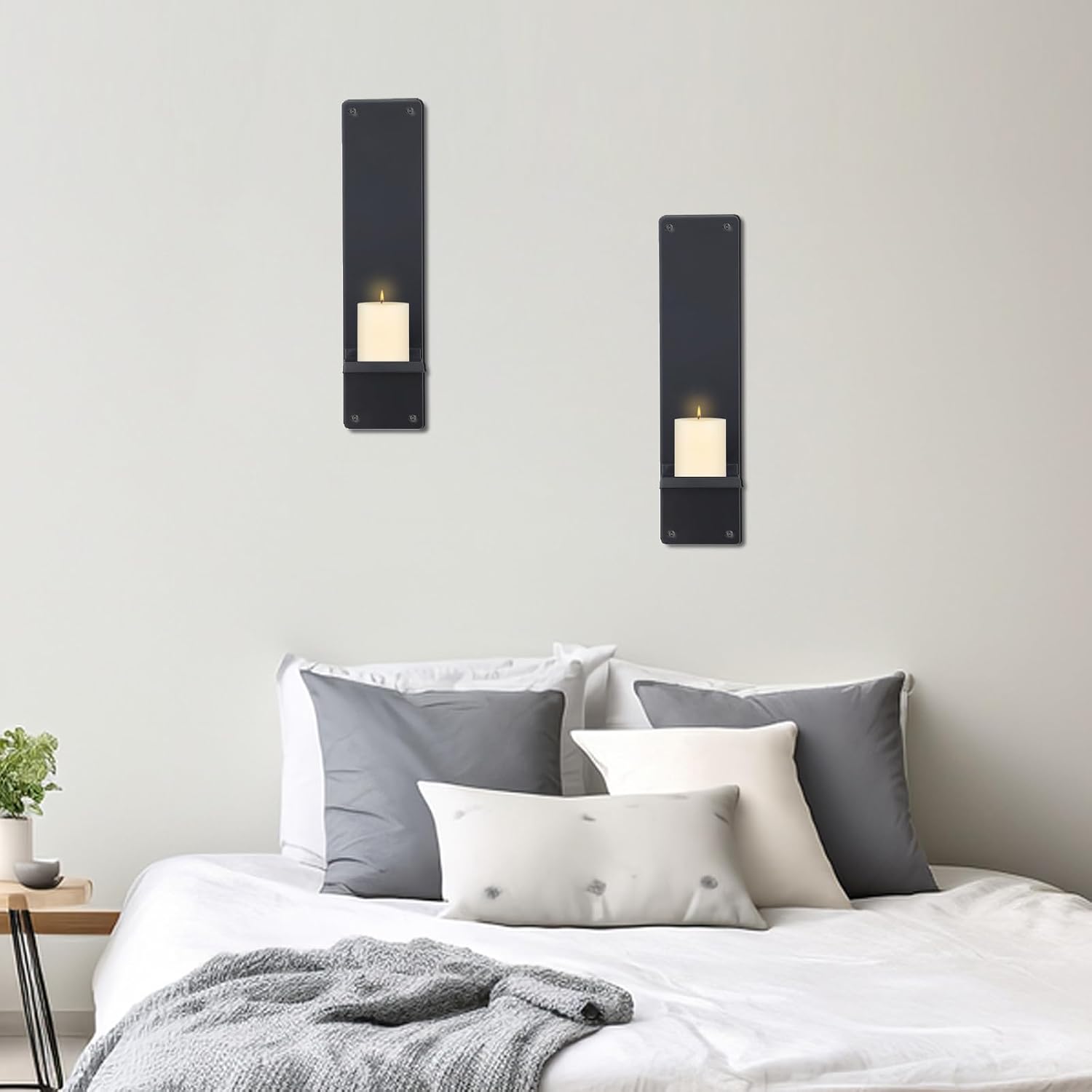 OYEFLY Set of 2 Metal Wall Candle Sconces,Black Vintage Hanging Candle Holders Decor (Black)