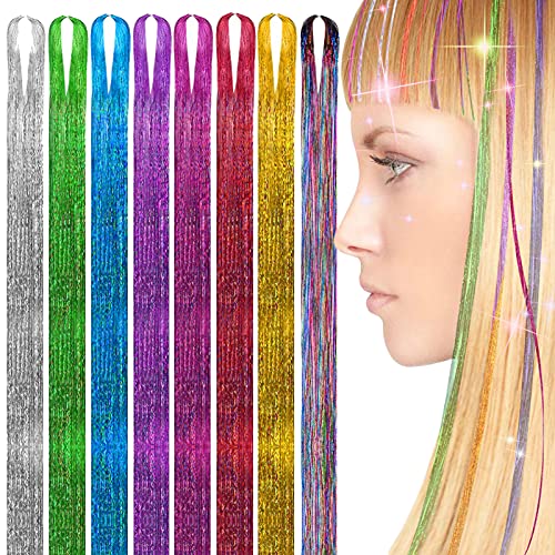 XFTOPSE Hårglitter 8 färger, värmebeständigt glittrande glänsande silkesälva hår för kvinnor flickor barn, glitterförlängningar glitter hårkit för cosplay fest halloween jul utklädning