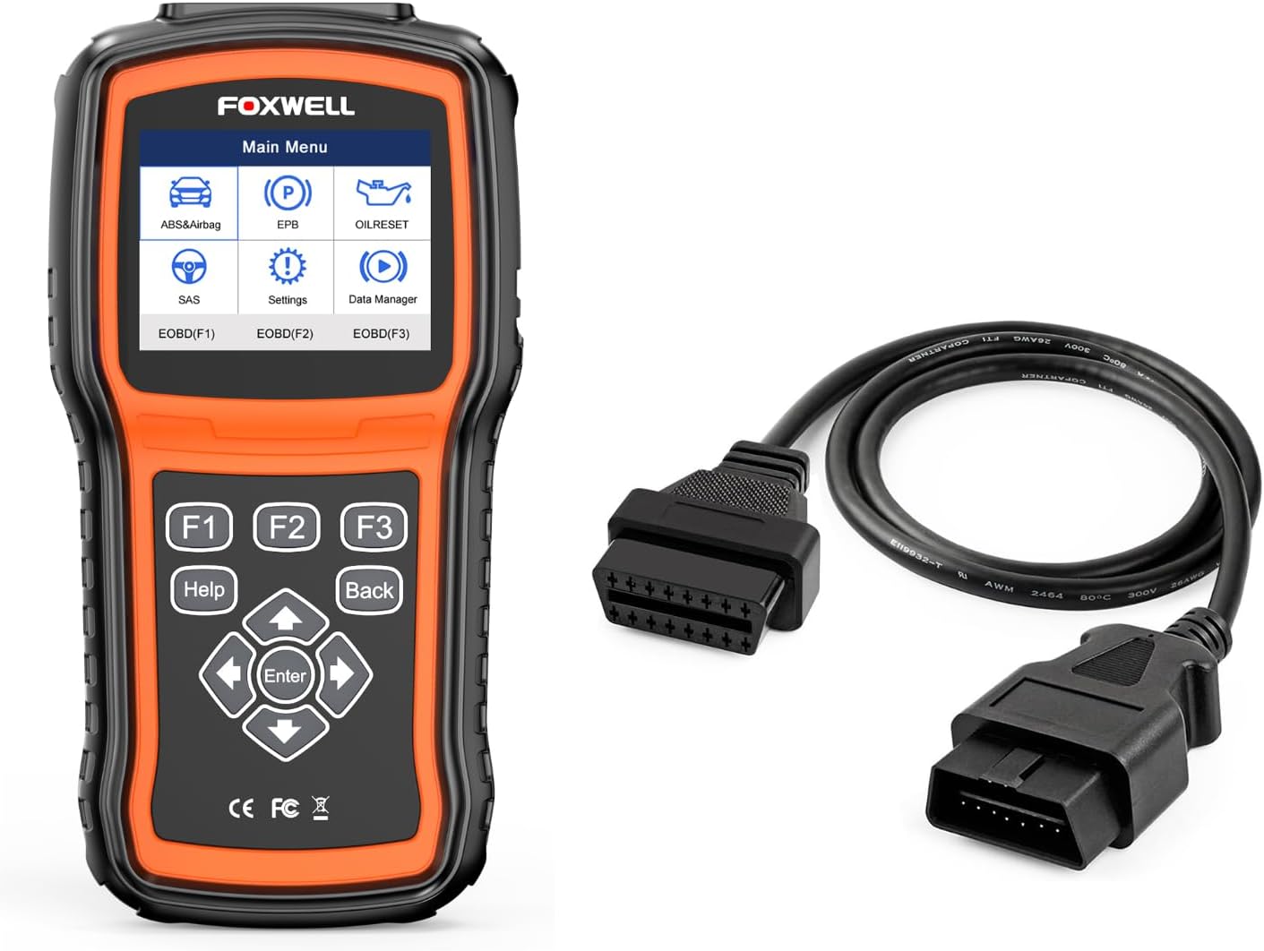 FOXWELL NT630 Plus OBD2 Scanner Bundle with OBD II 16Pin Diagnostic Extension Convert Cable Adapter, ABS SRS Car Scanner/Code Reader with ABS Auto Bleed, SAS, Airbag/Oil/EPB Reset, Active Test