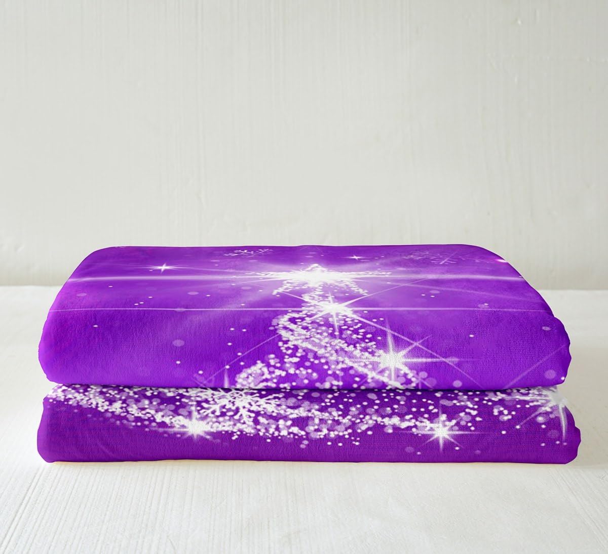 Feelyou Kids Merry Christmas Decorations Sherpa Blanket, Kids Santa Tree Fuzzy Blanket for Sofa Bed Couch for Boys Girls Teens Xmas Bell Fleece Throw Blanket Glitter Purple,Twin 60x80 Inches