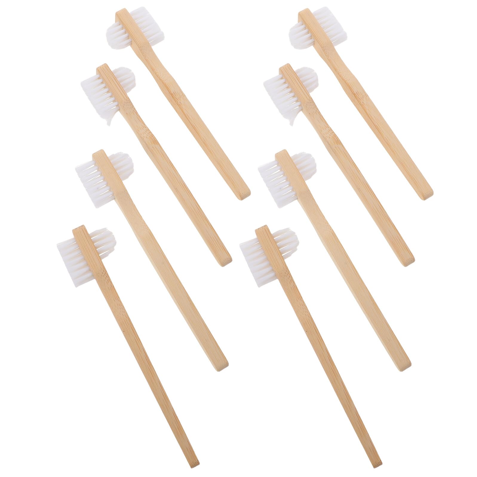 8 Pièces Lot de Brosses à Dents pour Prothèses Dentaires Double Face Poils Moyens Nylon Manche Antidérapant Bambou Nettoyage Profond des Crevasses Portables pour Soins Buccaux à