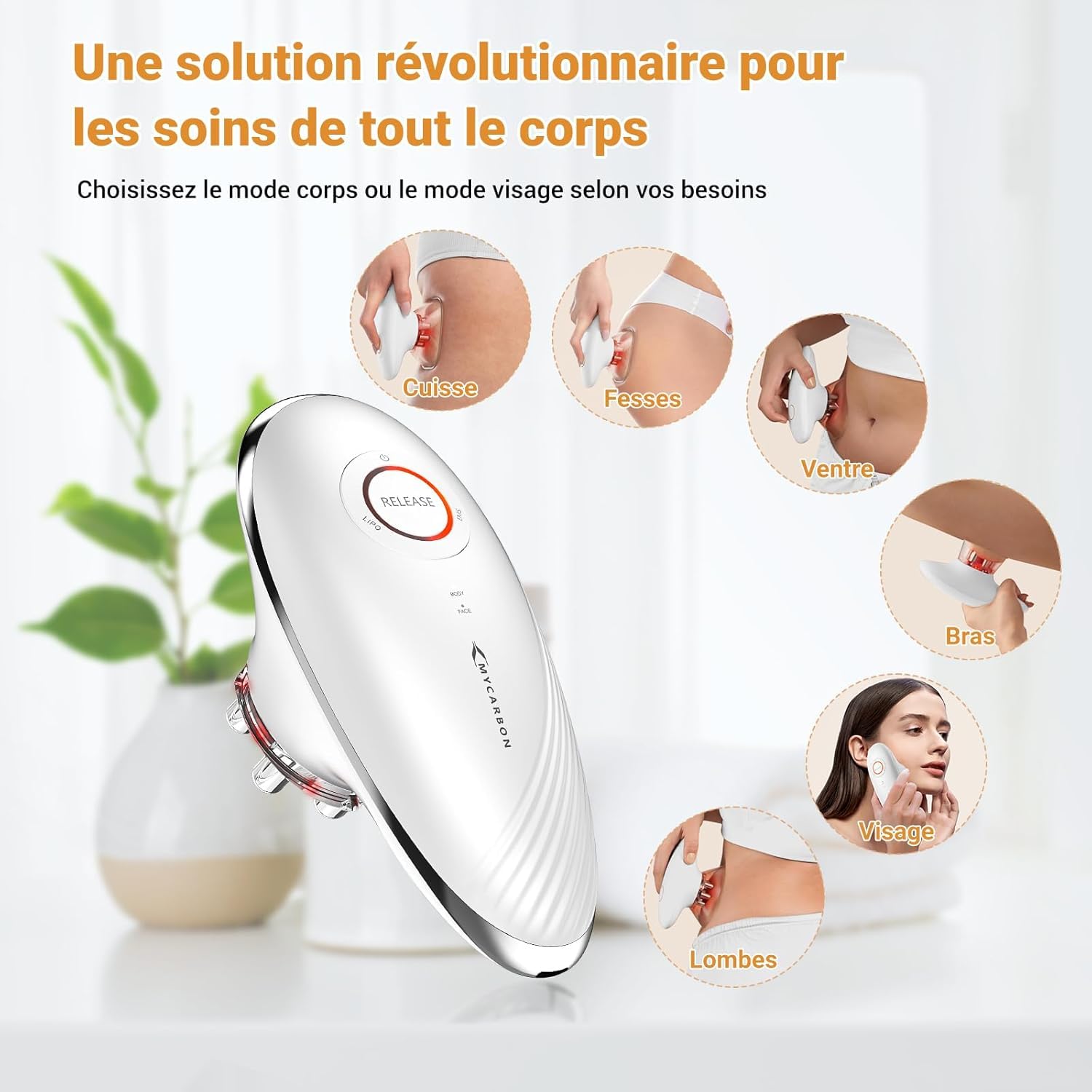 MYCARBON Masseur Anti Cellulite Appareil Électrique à Ventouse Mode EMS Infrarouge Aspiration Liposuccion Lifting Palper Rouler Minceur Raffermissement pour Visage, Ventre, Cuisse, Jambes, Bras