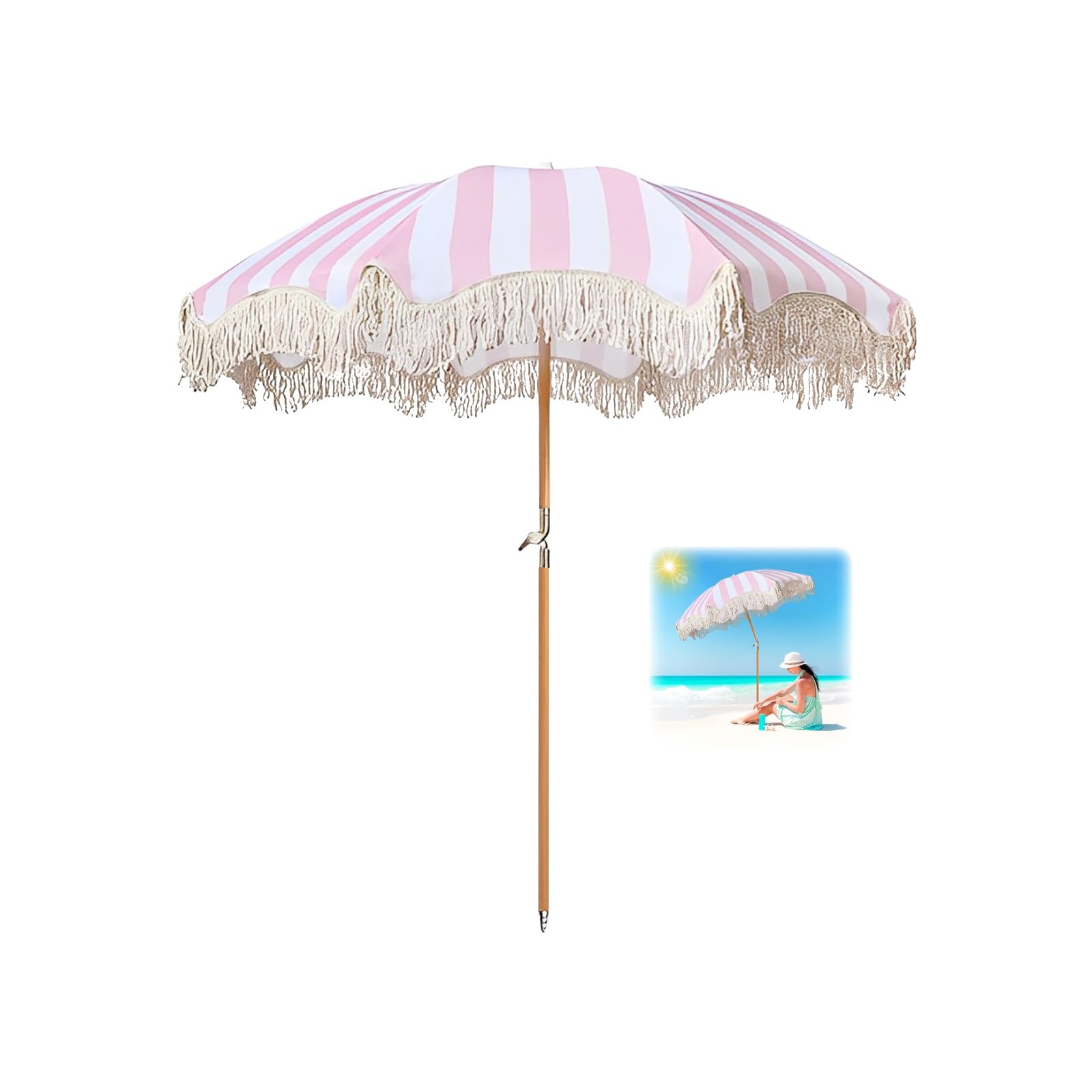 180cm Parasol Jardin Protección UV Sombrilla Terraza Grande Con Flecos Sombrilla Playa Antiviento Sombrilla Jardin Inclinable Bolsa De Transporte Para Terraza Playa Piscina Mercado Patio Exterior