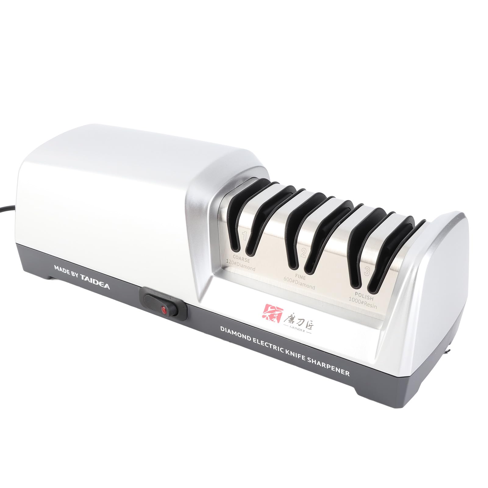 Affilacoltelli Elettrico a 15 e 20 Gradi, a 3 Livelli, affilacoltelli in Acciaio Inox per coltelli da con Funzione di affilatura Rapida, Risultati rapidi, nitidi, a Basso Rumore