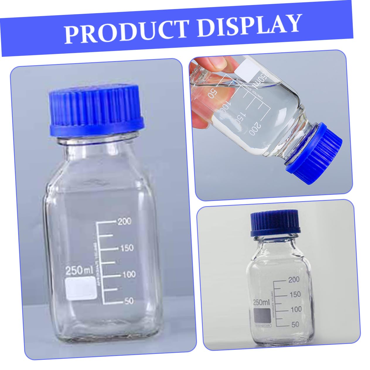 GLEAVI 6pièces Bouteilles Graduées Verre De Flacons De Stockage Réutilisables Pour Laboratoire Avec Couvercle Étanche Pour Réactifs Chimiques Et Échantillons