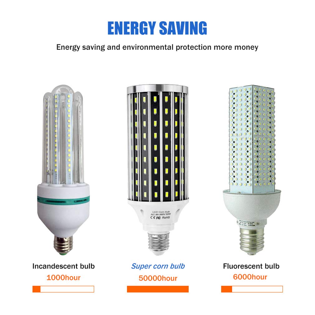 Bombillas LED E27 Luz Blanco Cálido/Fria, 50W Equivalentes Incandescente Bombillas 300W Bombilla Maíz E27 Led 3000/6500K 6000LM Lampara Bombilla Led E27 No Regulable,Warm White,4 Pack