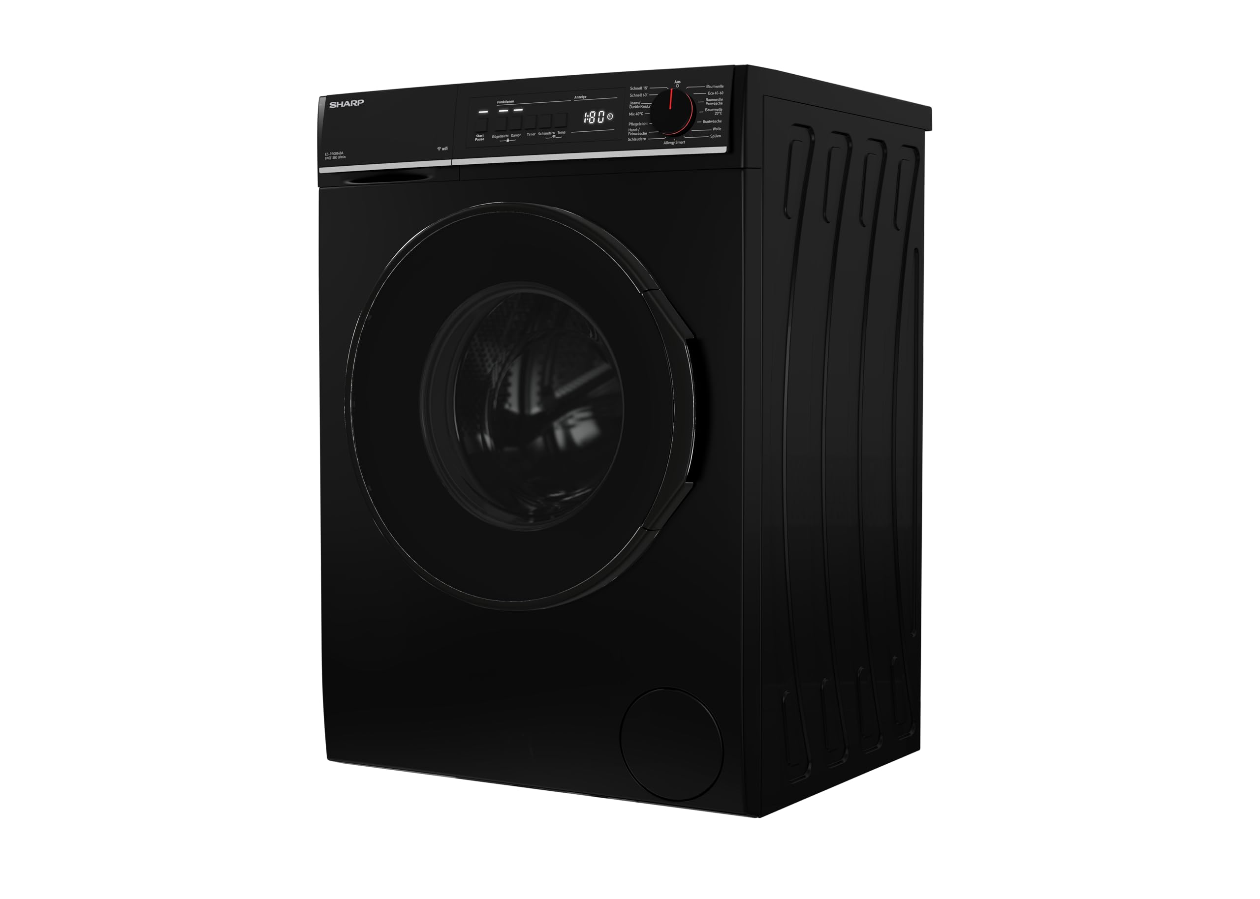 SHARP ES-PRO814BA-DE Waschmaschine 8 kg EEK A 1400 U/min WiFi Inverter Motor Dampf AquaStop Schwarz