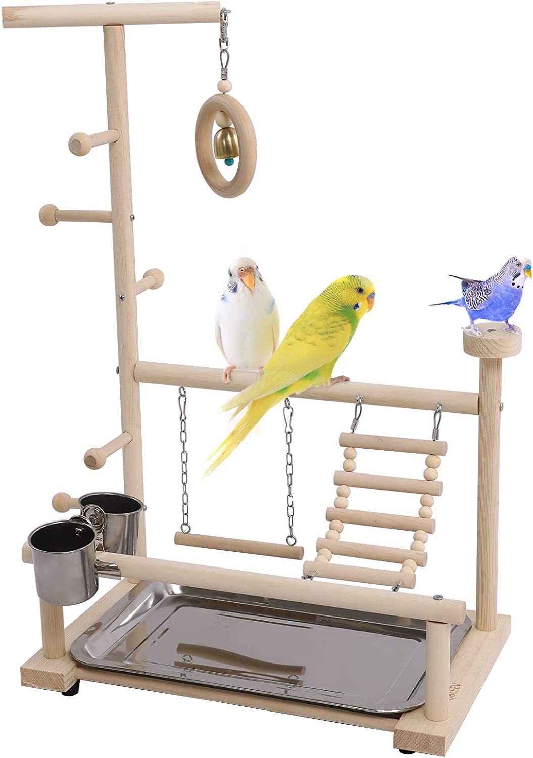 Puesto de pájaros Estante Creativo for Juegos de Loros, Estante for pájaros, Centro Actividades hábitat con Taza alimentación, Escalera, Campana oscilante