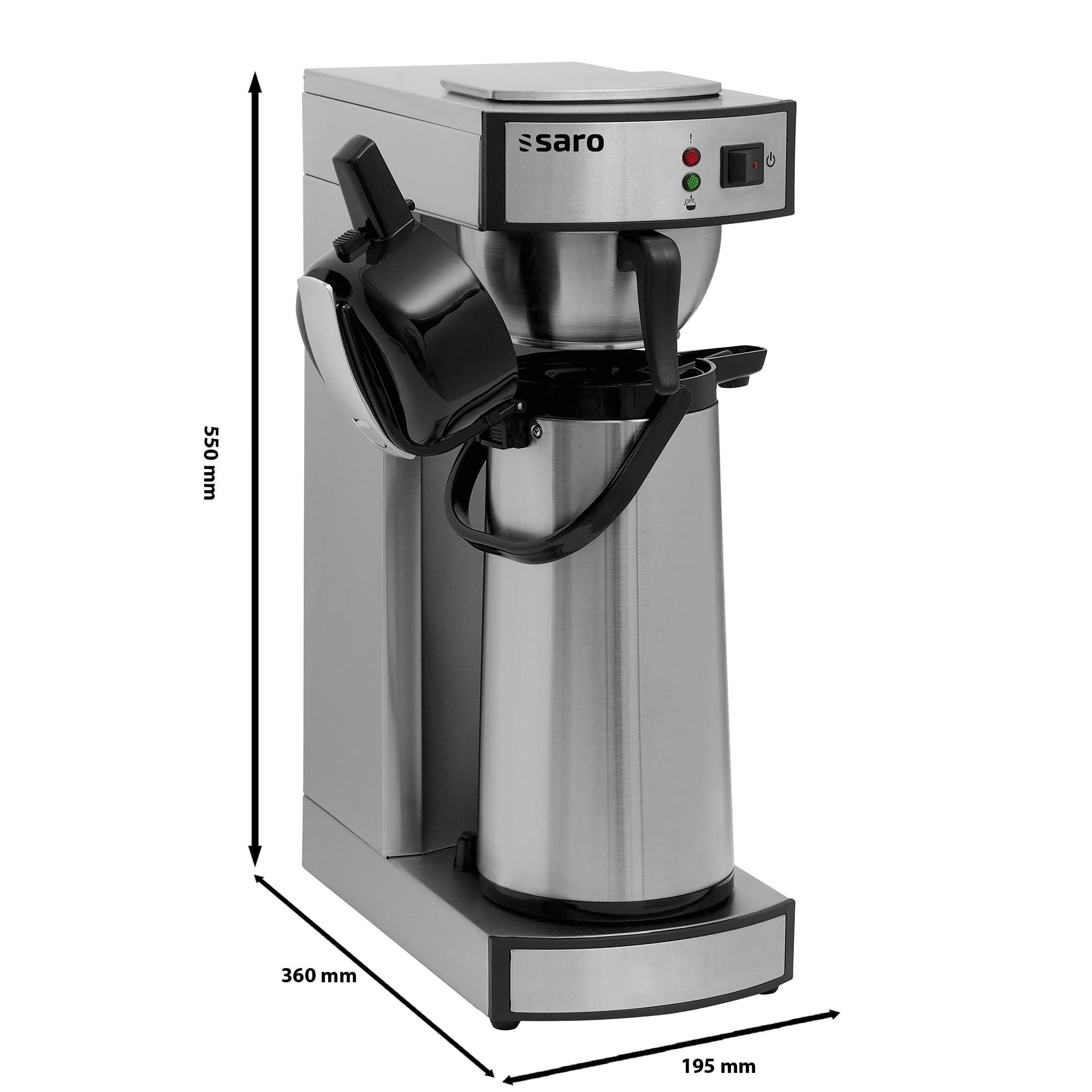 Saro Kaffeemaschine Inkl. Edelstahl-Isolierpumpkanne – 2,2 L – Brühzeit ca. 5–6 Min – Trockenlaufschutz – 2,069 kW – Modell THERMO 24