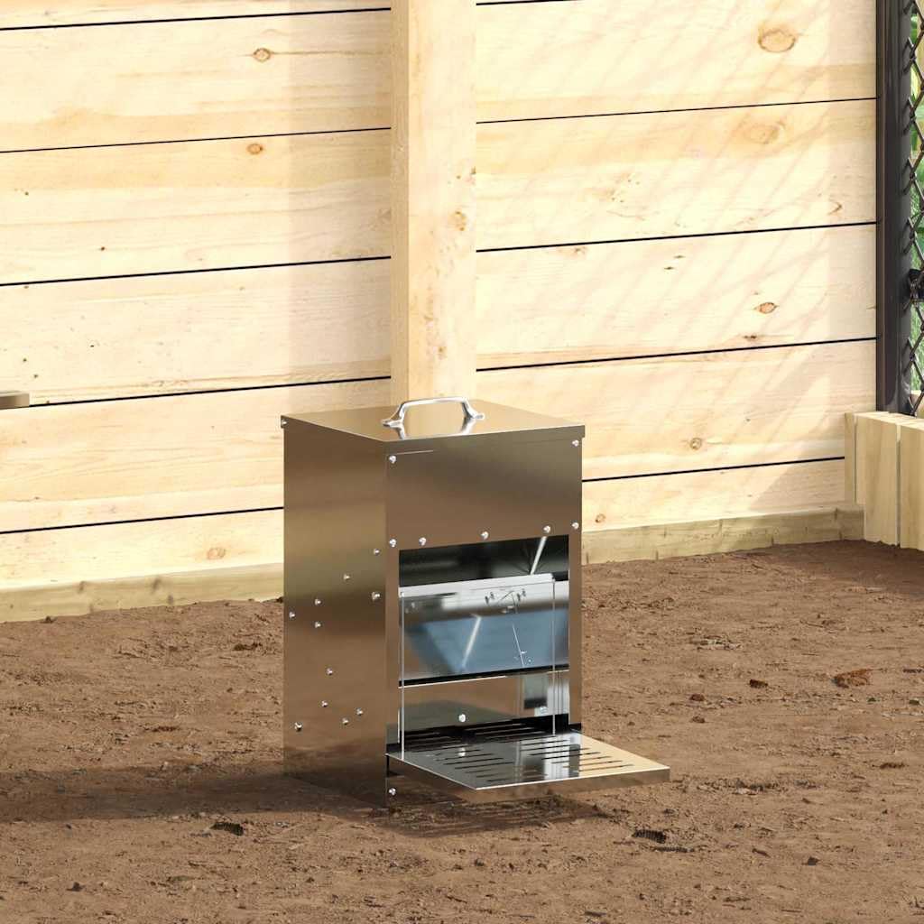 Comedero para patadas de pollo de acero galvanizado, 25 x 42 x 40 cm, resistente a la intemperie con capacidad de 4 kg, para interior y exterior, comedero robusto para aves de corral, gestión