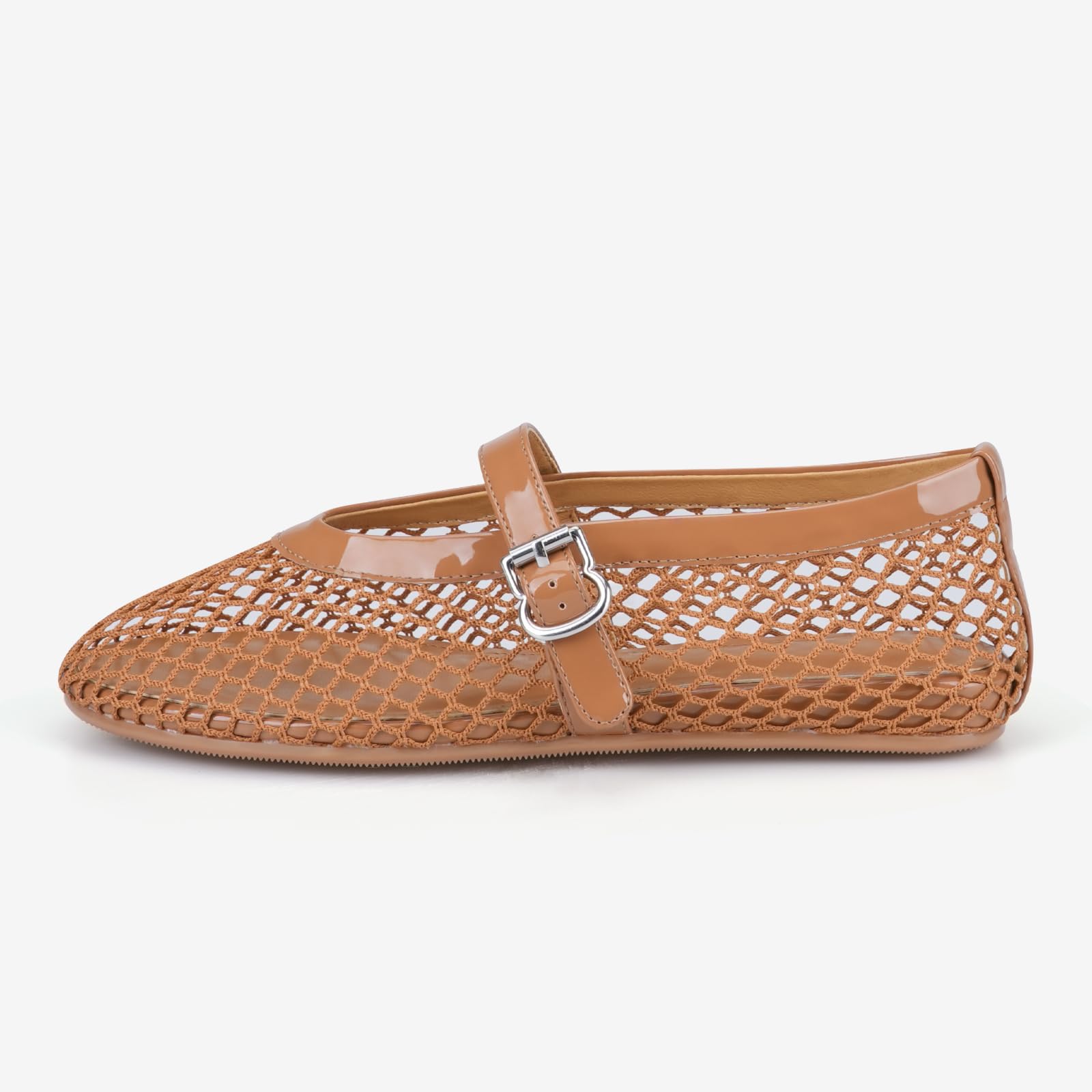 Adrizzlein Ballerines plates en maille pour femme avec sangle à boucle - Large largeur - Style décontracté - Pour l'été