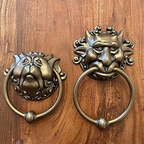 Xiannv Door Knockers, Vintage Bronze Lion Labrynth Door Knocker Chinese Style Door Knocker Antique Animal Head Door Ring For Front Door Home Decor (A) #TOP2