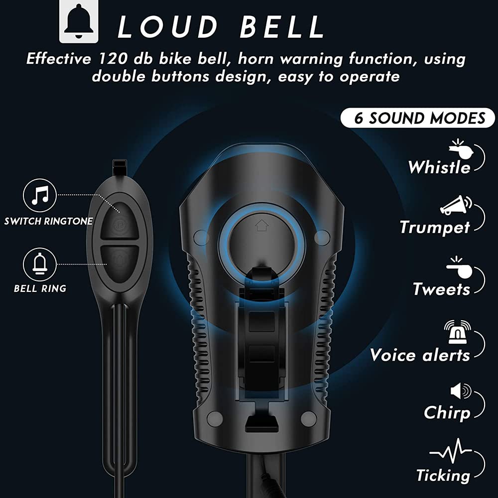 TIORU USB Luce della Bicicletta IPX7 Luci Ciclistiche Bike Computer 6 modalità Horn Torcia Elettrica Bici Tachimetro con Fanalino Posteriore