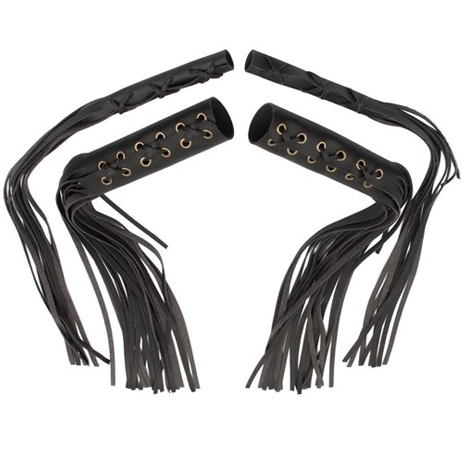 Jsdhfq Black Universal Motorcycle Fringe Grips Cover Leather Handlebar Hand Grips Tassel Cuffs Brake Lever Cover For H&Arley Cruiser Custom Decoration
