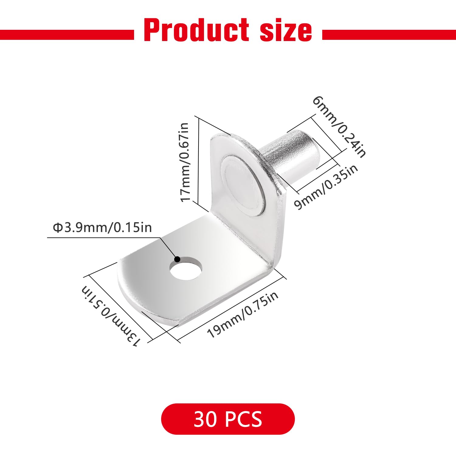 YIXISI 30 Pezzi 6mm Reggimensola Pioli L, Supporti Ripiani Armadio Supporto Mensole Staffe, per Mobili da Cucina