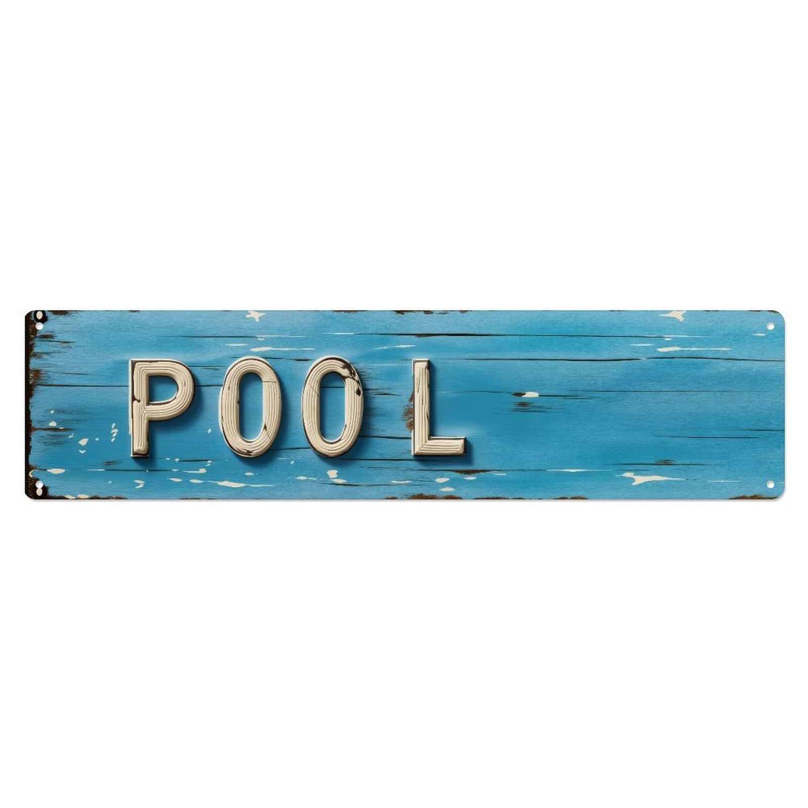 Blue Wood Sign Pool Text Metal Tin Sign Plaque