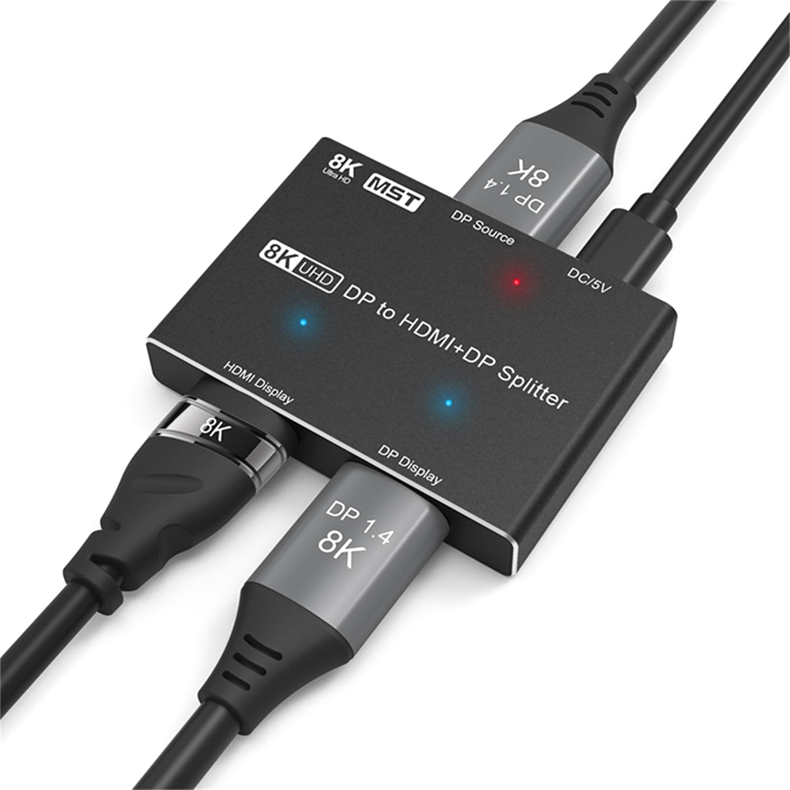 1x2 DisplayPort na HDMI/DP Splitter, Multi Monitor Adapter DP na HDMI DP Hub, 8K 30Hz