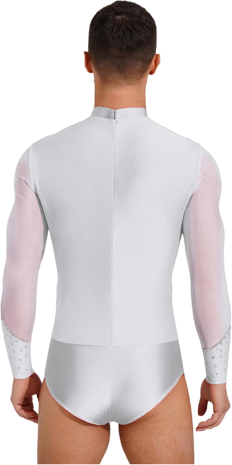 Men's Mock Neck Long Sleeve Gymnastics Leotards Skating Bodysuit Latin Ballroom Dance Leotard