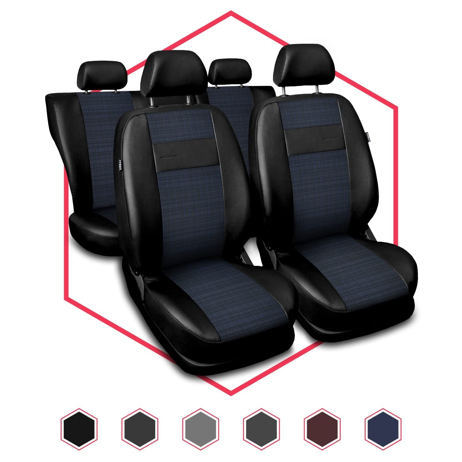 3er Set Saferide Autositzbezüge PKW universal | Auto Sitzbezüge Kunstleder Blau für Airbag geeignet | für Vordersitze und Rückbank | 1+1 Autositze vorne und 1 Sitzbank hinten teilbar 2 Reißverschlüsse